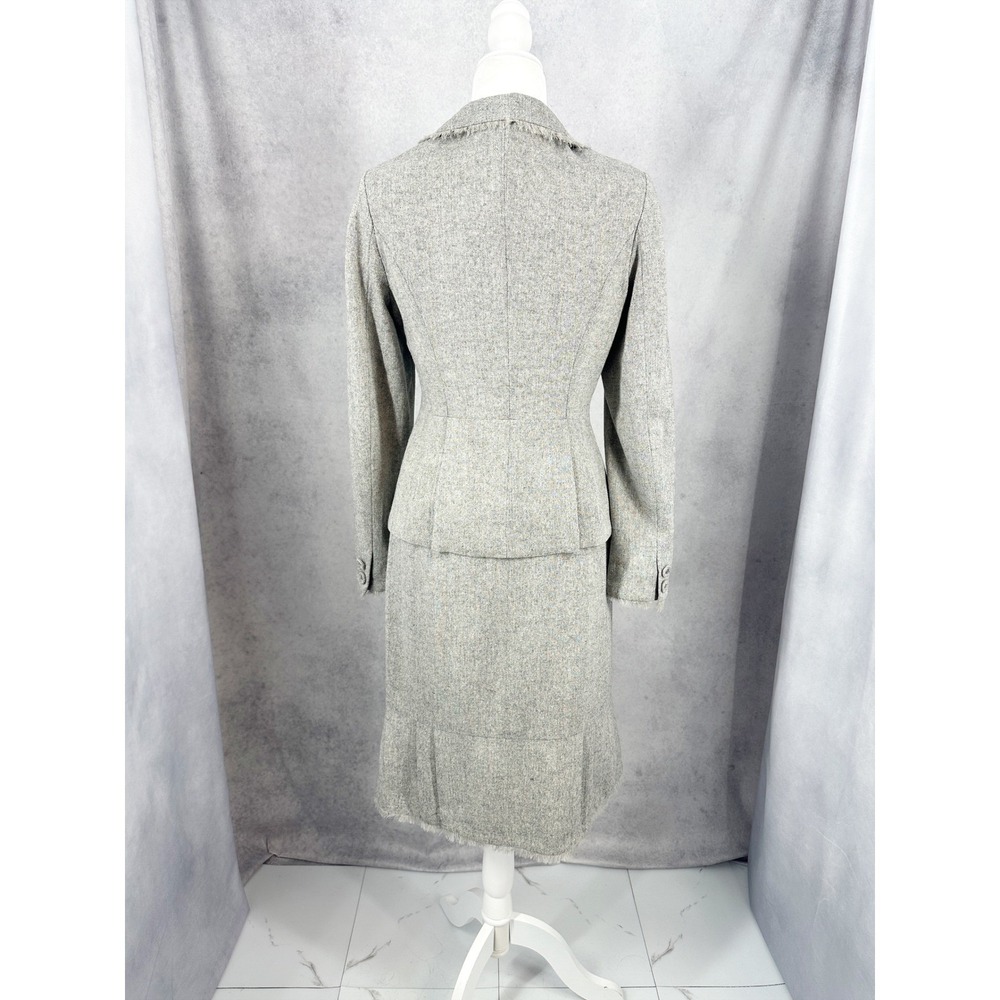 WHBM Light Gray Herringbone Wool Blend Fringe Skirt Suit Set Women's Size 6 Y2K - Picture 4 of 14